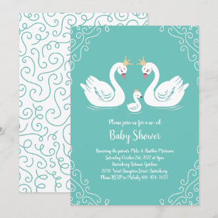 Invitation Oiseau Baby shower de cygnes avec coEd de couronne