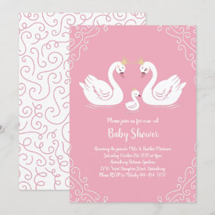 Invitation Oiseau Baby shower de cygnes avec la Couronne Co-E