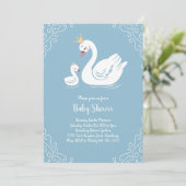Invitation Oiseau Baby shower de cygnes bleus avec couronne (Debout devant)