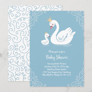 Invitation Oiseau Baby shower de cygnes bleus avec couronne