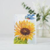 Invitation Oiseau bleu de bonheur avec le tournesol (Debout devant)