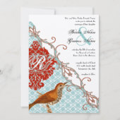Invitation Oiseau d'amour rouge (plus rouge) Endive Damask Ma (Devant)