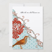 Invitation Oiseau d'amour rouge (plus rouge) Endive Damask Ma (Dos)