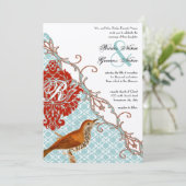 Invitation Oiseau d'amour rouge (plus rouge) Endive Damask Ma (Debout devant)