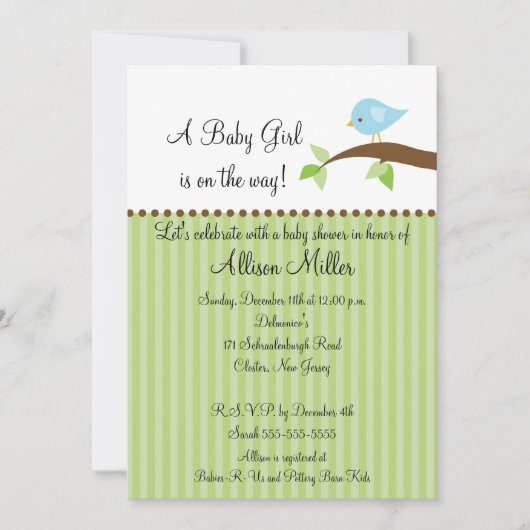 Invitation Oiseau de bébé mignon sur le baby shower de garçon (Devant)