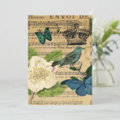 Invitation Oiseau de couronne vintage Music Notes botaniques (Debout devant)