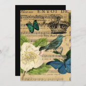 Invitation Oiseau de couronne vintage Music Notes botaniques (Devant / Derrière)