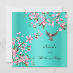 Invitation Oiseau de Fête d'Anniversaire Fleur de Cerisier Ro