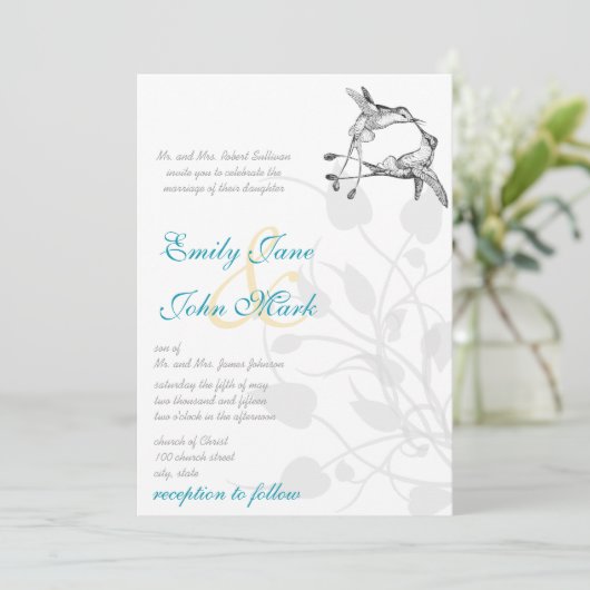 Invitation Oiseau de l'amour de mariage de baiser de colibri (Debout devant)