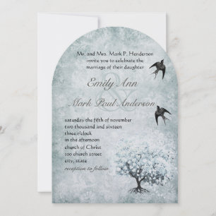 Invitation Oiseau de l'amour victorien bleu damassé arbre à f