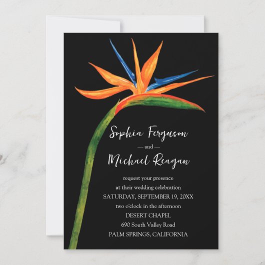 Invitation Oiseau de paradis en un seul Mariage (Devant)