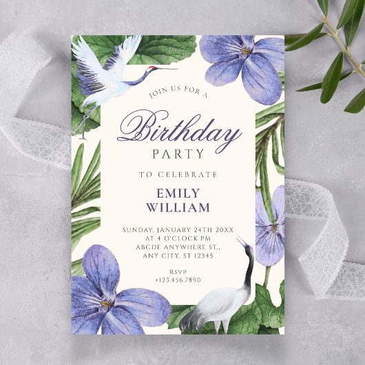 Invitation oiseau décoratif floral anniversaire
