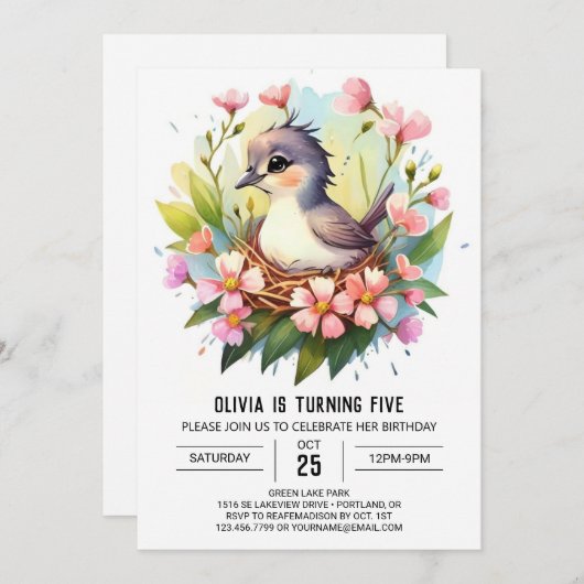 Invitation Oiseau des bois (Devant / Derrière)