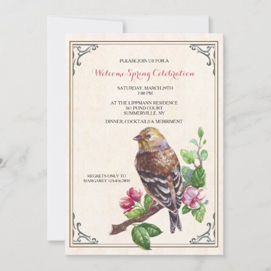 Invitation Oiseau Dessiné à la Main (Devant)