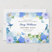 Invitation Oiseau floral bleu élégant anniversaire (Devant)