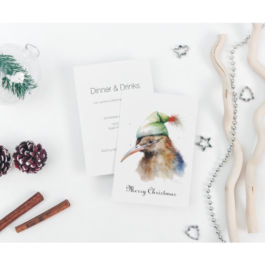 Invitation Oiseau Kiwi mignon en Casquette elfe de Noël, cout
