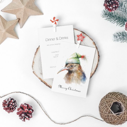 Invitation Oiseau Kiwi mignon en Casquette elfe de Noël, cout