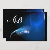 INVITATION OISEAU LÉGER DANS UN MONOGRAMME BLEU (Devant / Derrière)