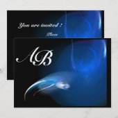 INVITATION OISEAU LÉGER EN MONOGRAMME BLEU (Devant / Derrière)