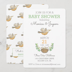 Invitation Oiseau mama le plus doux survolant le Baby shower
