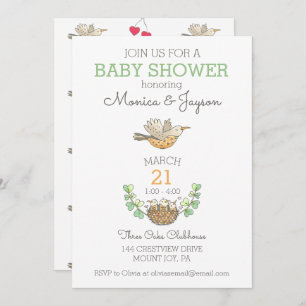 Invitation Oiseau mama le plus doux survolant le Baby shower