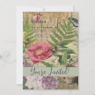 Invitation Oiseau Nid Floral Jardin Fleur Papillon Art