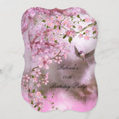 Invitation Oiseau rose Fleur asiatique fête d'anniversaire (Devant / Derrière)