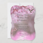 Invitation Oiseau rose Fleur asiatique fête d'anniversaire (Dos)