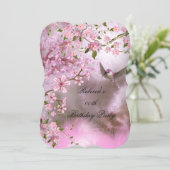 Invitation Oiseau rose Fleur asiatique fête d'anniversaire (Debout devant)