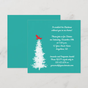 Invitation Oiseau rouge des arbres blancs à la fête de Noël T