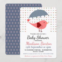 Oiseau sous parapluie Baby shower Coeurs pluviants