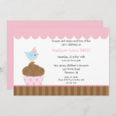 Invitation Oiseau sucré à l'invitation de Cupcake (Devant / Derrière)