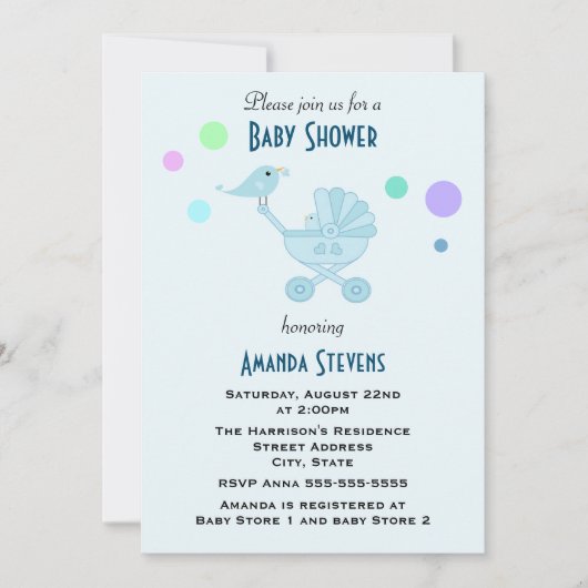 Invitation Oiseau sur un Baby shower de transport de bébés (Devant)