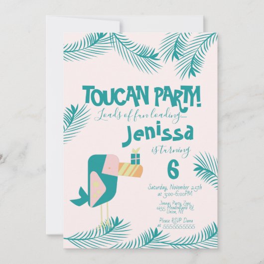 Invitation Oiseau tropical Cute Toucan Luau Anniversaire Summ (Devant)