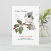 Invitation Oiseau Tufté Sur Berry Branch Holiday Moving Annou (Debout devant)