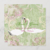 Invitation Oiseau vintage vert rose (Devant / Derrière)