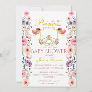 Invitation Oiseaux à thème princier et Baby shower Tiara