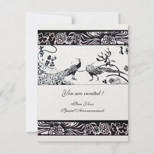Invitation OISEAUX AMOUR MARIAGE , perle métallisé noir blanc
