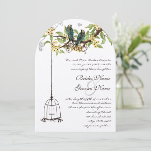 Invitation Oiseaux amoureux Cage à oiseaux Arbre fleuri jaune