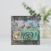 Invitation OISEAUX AMOUREUX DE MARIAGE MONOGRAMME Noir Aqua B (Debout devant)