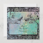 Invitation OISEAUX AMOUREUX DE MARIAGE MONOGRAMME Noir Aqua B (Dos)