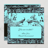 Invitation OISEAUX AMOUREUX DE MARIAGE, noir et blanc, bleu (Devant / Derrière)
