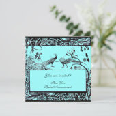 Invitation OISEAUX AMOUREUX DE MARIAGE, noir et blanc, bleu (Debout devant)