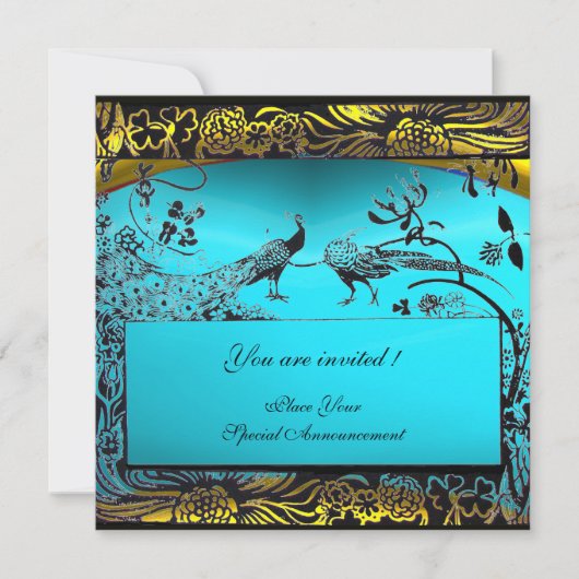 Invitation OISEAUX AMOUREUX DE MARIAGE ,noir et blanc ,bleu j (Devant)