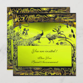 Invitation OISEAUX AMOUREUX DE MARIAGE ,noir et blanc ,jaune (Devant / Derrière)