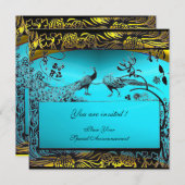 Invitation OISEAUX AMOUREUX DE MARIAGE, noir et blanc, jaune (Devant / Derrière)