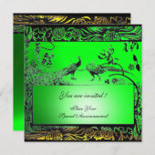 Invitation OISEAUX AMOUREUX DE MARIAGE, noir jaune vert émera (Devant / Derrière)