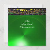 Invitation OISEAUX AMOUREUX DE MARIAGE, noir jaune vert émera (Dos)