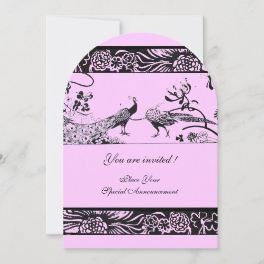 Invitation OISEAUX AMOUREUX MARIAGE Fleurs Noir Rose Lilas Fê (Devant)