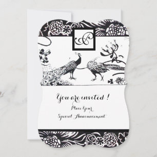 Invitation OISEAUX AMOUREUX MARIAGE MONOGRAMME CARRÉ Noir,Bla